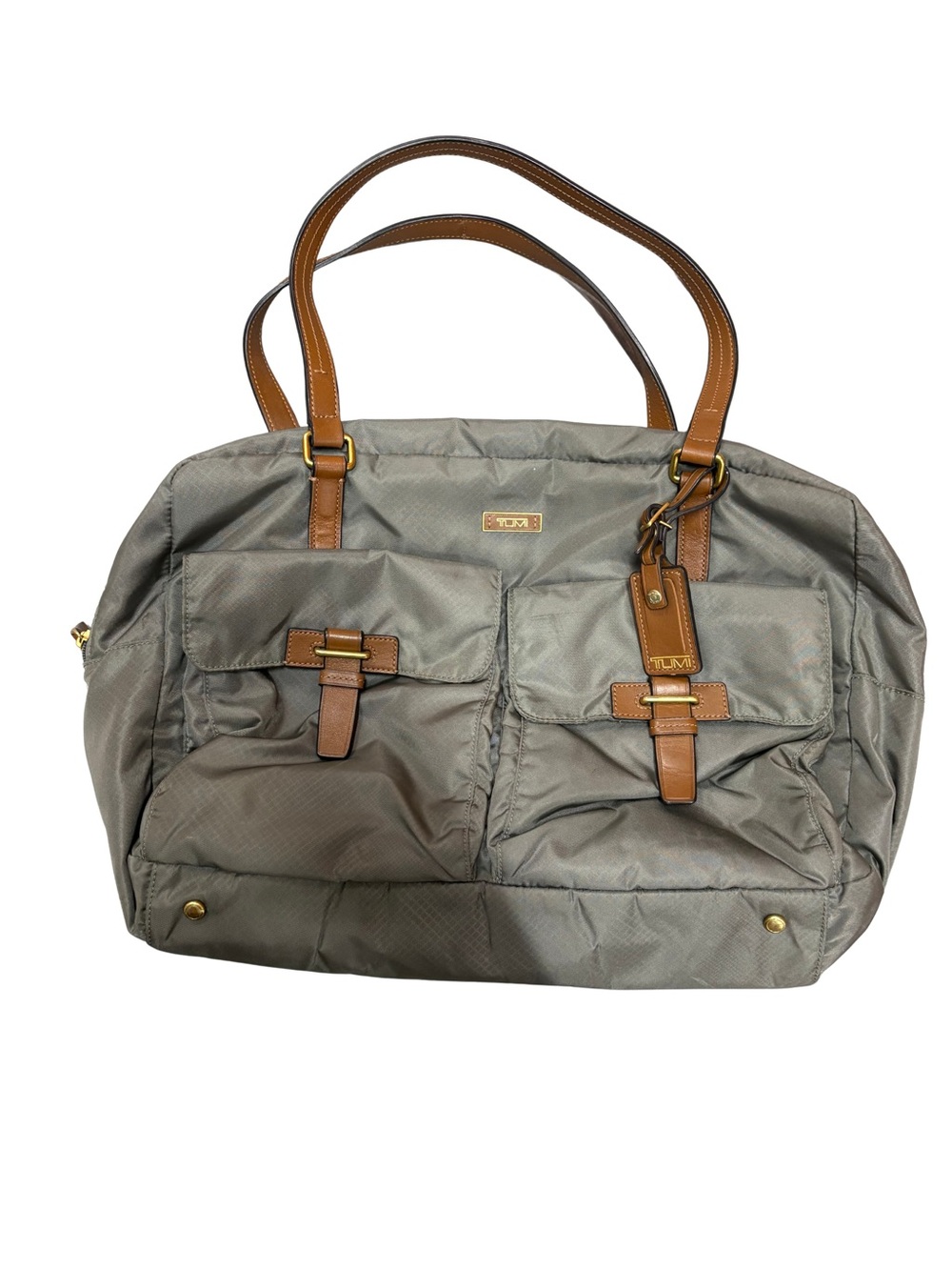 Tumi Gray Nylon Tote with Brown Leather Trim